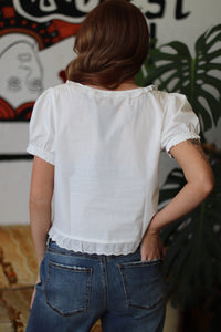 Bree White Short Sleeve Square Neck Blouse