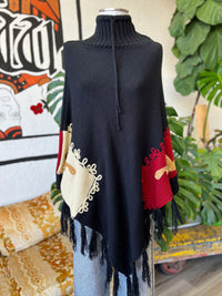 Vault Vintage | Black Fringe Poncho Large