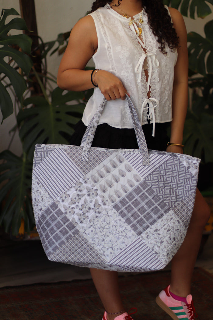 "Charming Greys" Quilted Tote Bag