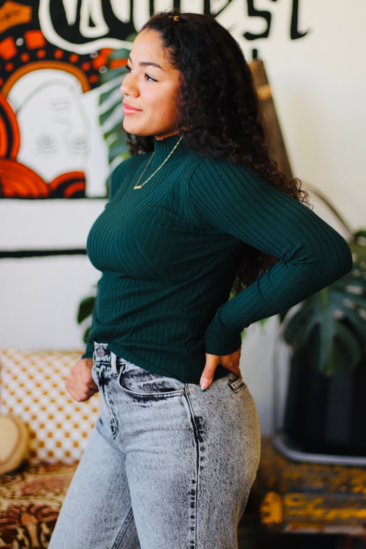 Fitted High Neck Sweater + Hunter Green