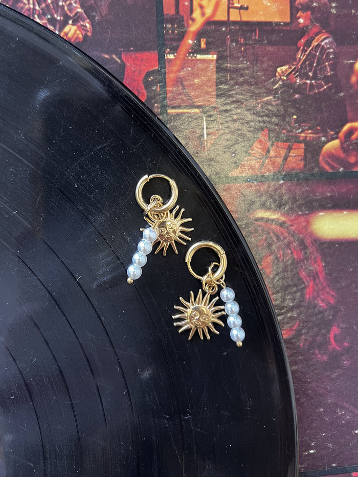 Pearl & 18K Gold Plated Sun Huggie Earrings