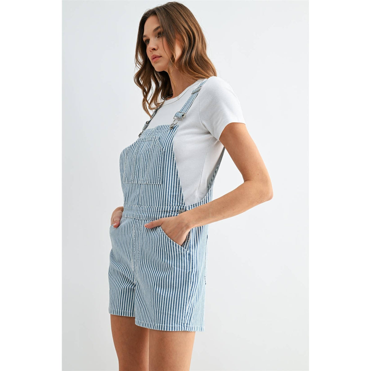 Gabby Striped Bib Short Overalls