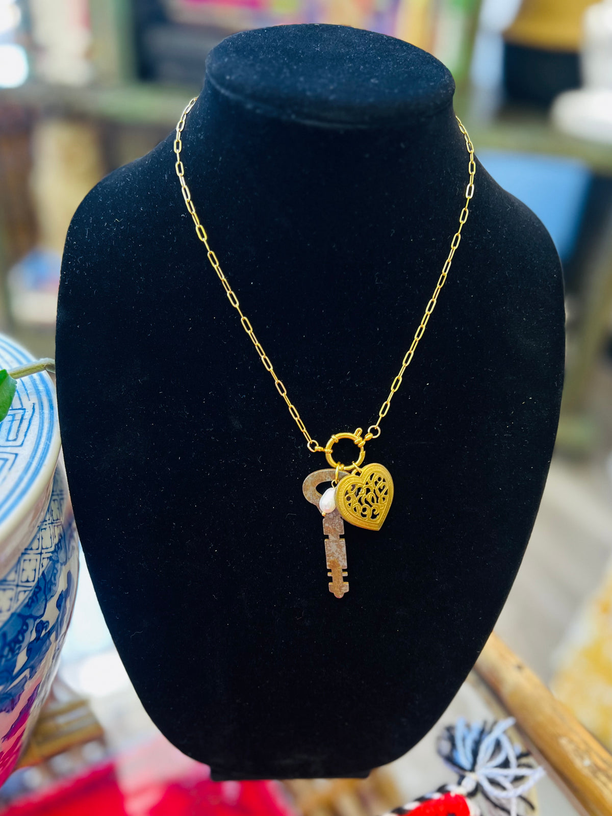 Brass Heart & Key Necklace