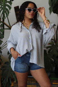 Dianne Striped Button Down + Blue
