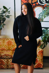 Turtle Neck Midi Dress + Black