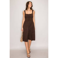 Smocked Waist Woven Midi Dress Hot Fudge