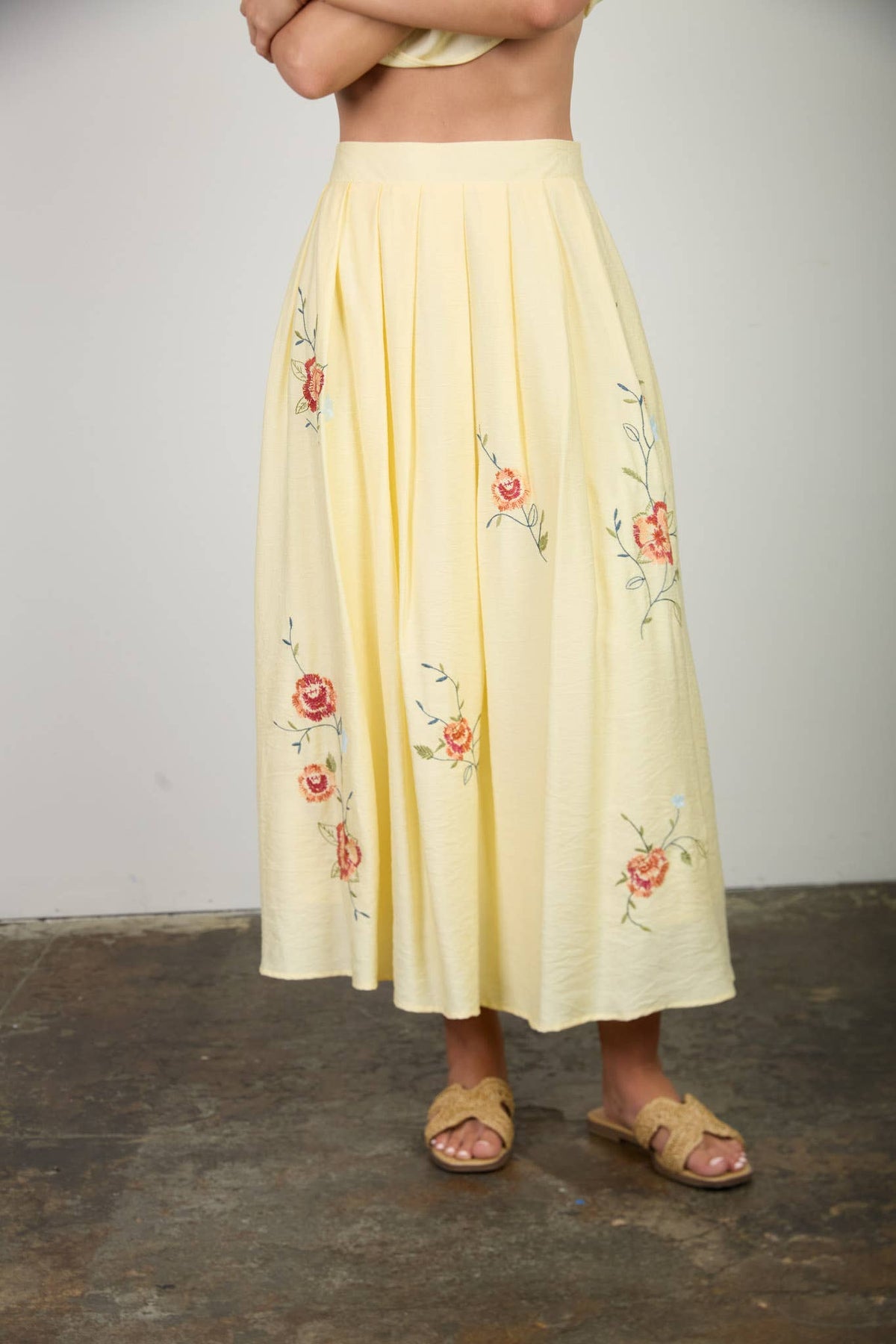 Isabella Yellow Pleated Midi Skirt