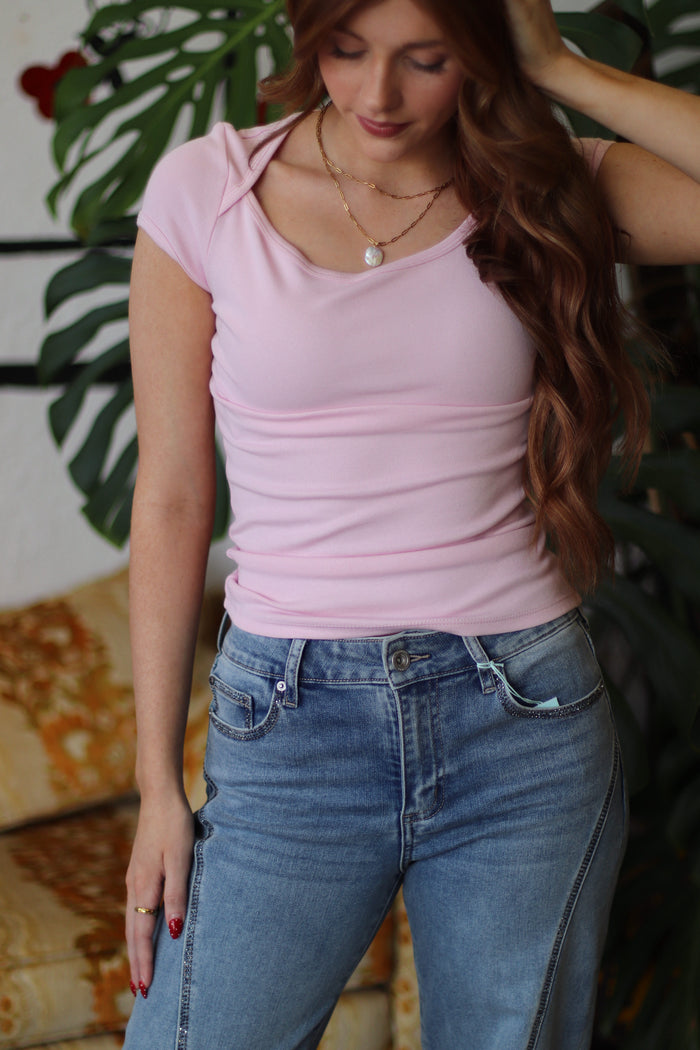 Lucy Basic Pink Cap Sleeve Top