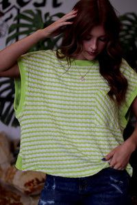580 Friday Lime Striped Open Back Top