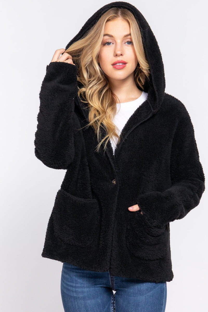 Teddy Hooded Jacket + Black | BF '25