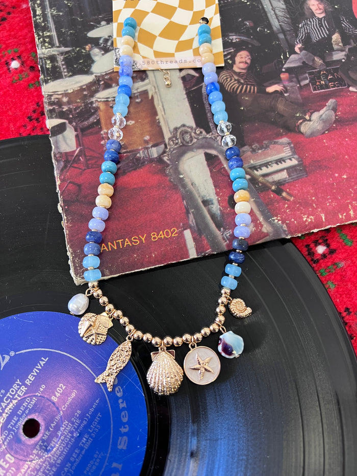 Nautical Blue Beaded Sealife Charm Necklace
