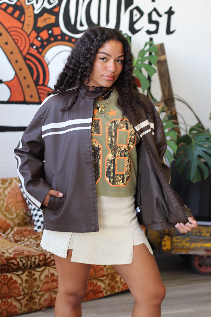 Moto Leather Jacket + Brown