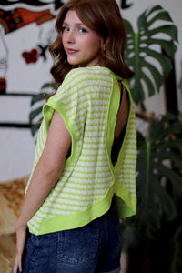 580 Friday Lime Striped Open Back Top