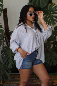 Dianne Striped Button Down + Blue