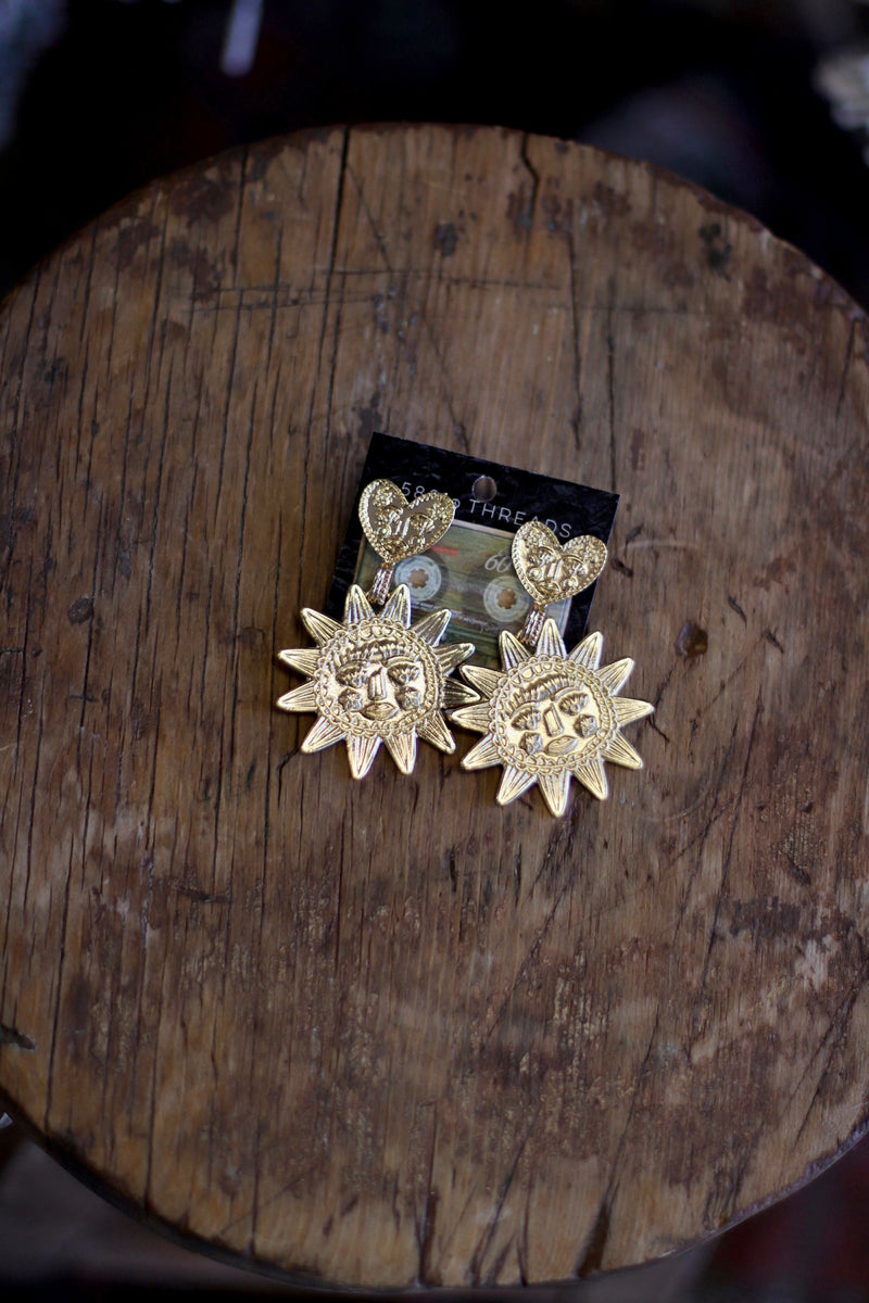 Sun & Heart Face Earrings