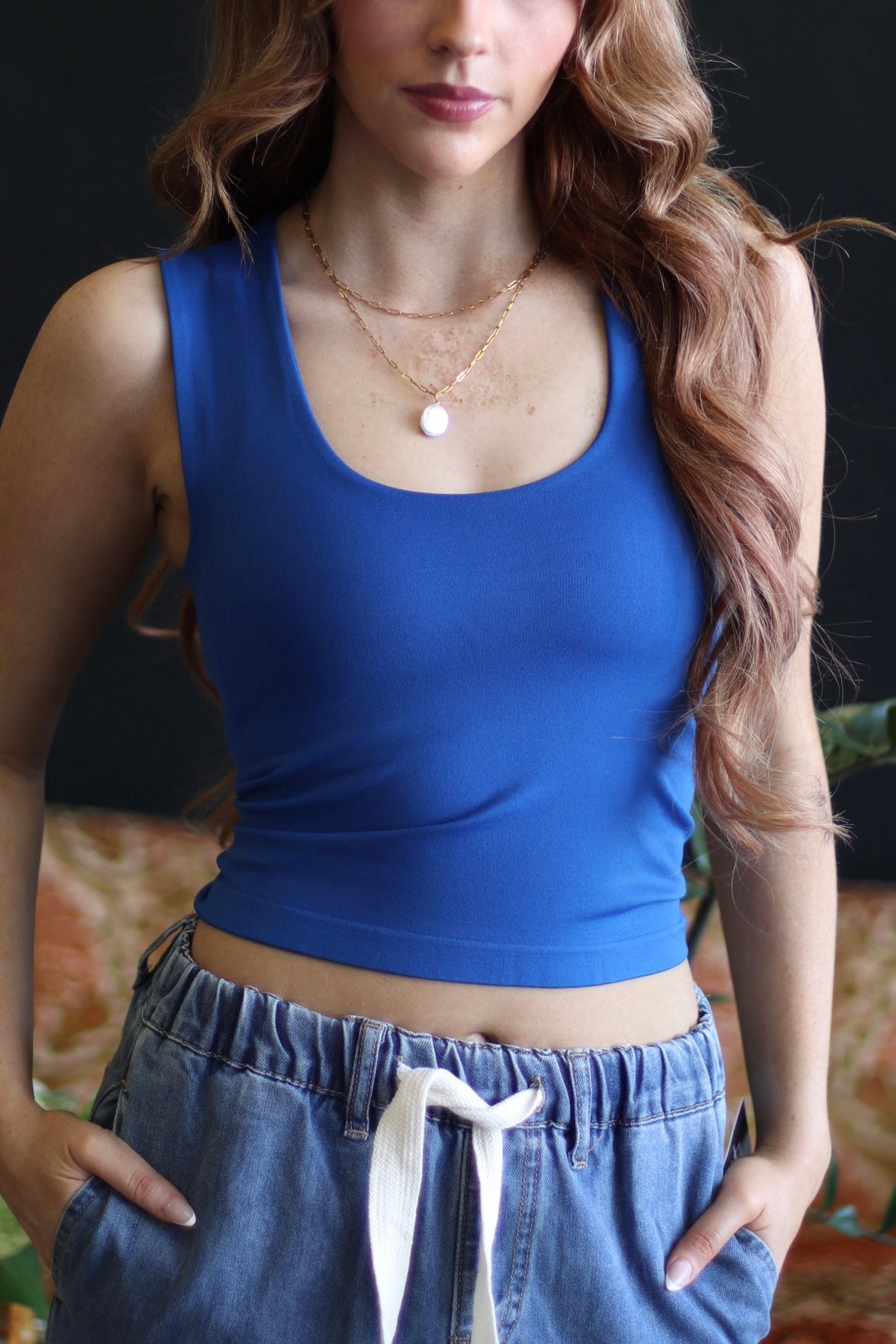 Seamless Crop Tank + Dark Blue