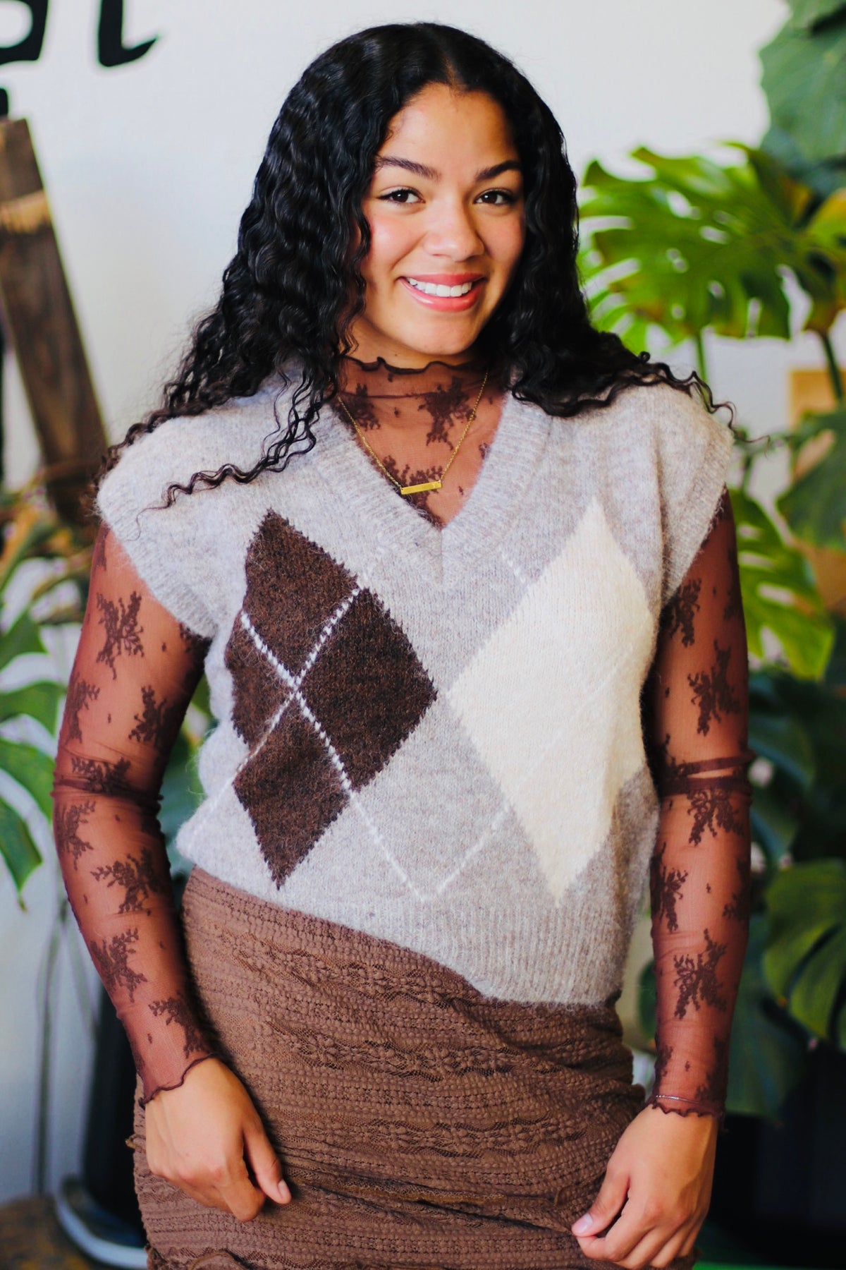 Argyle Sweater Vest + Taupe