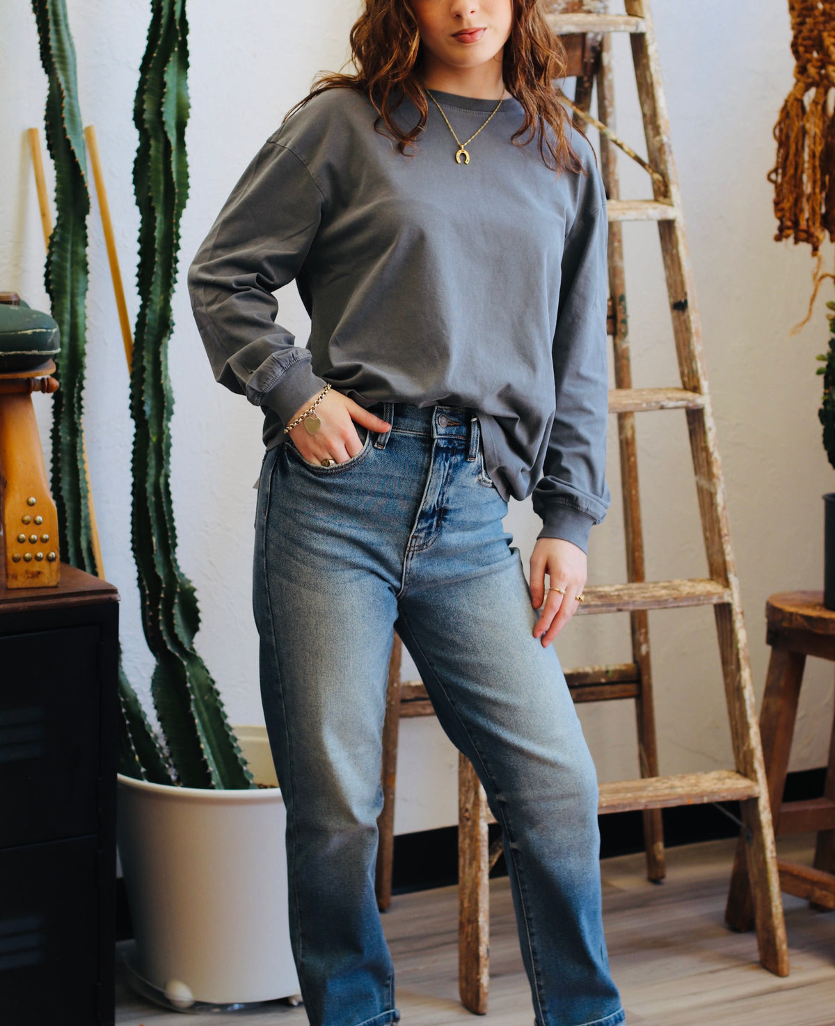 Basic Long Sleeve Top + Grey