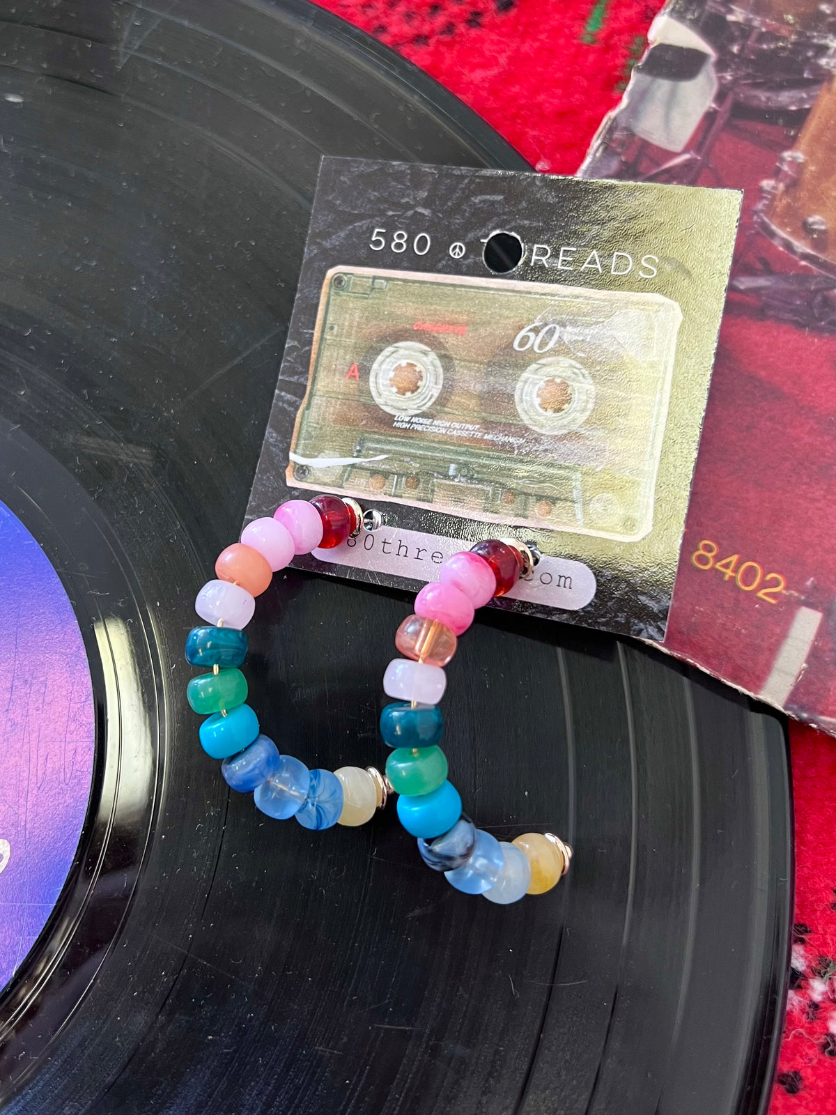 Rainbow Beaded Hoop Earrings