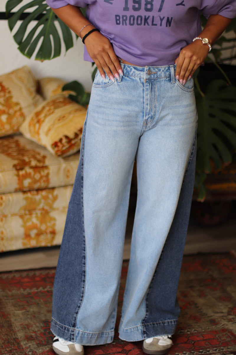 Caroline Two Tone Wide Leg Jeans