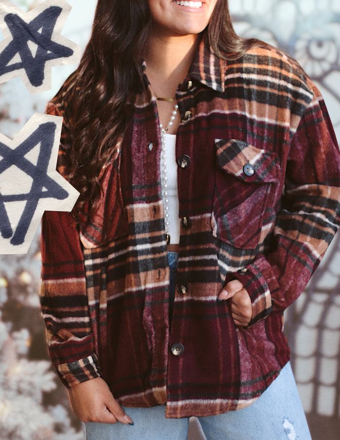 Brushed Plaid Shacket + Burgundy | BF '25