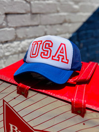 580 Trucker Hat + Red USA on Blue