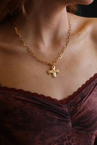 Gold Hammered Chunky Chain Cross Necklace
