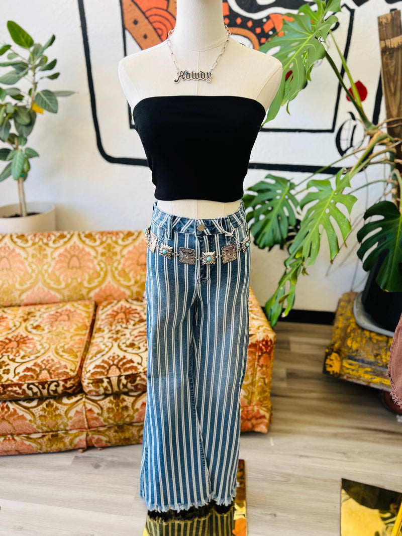 Striped High Rise Bell Bottoms