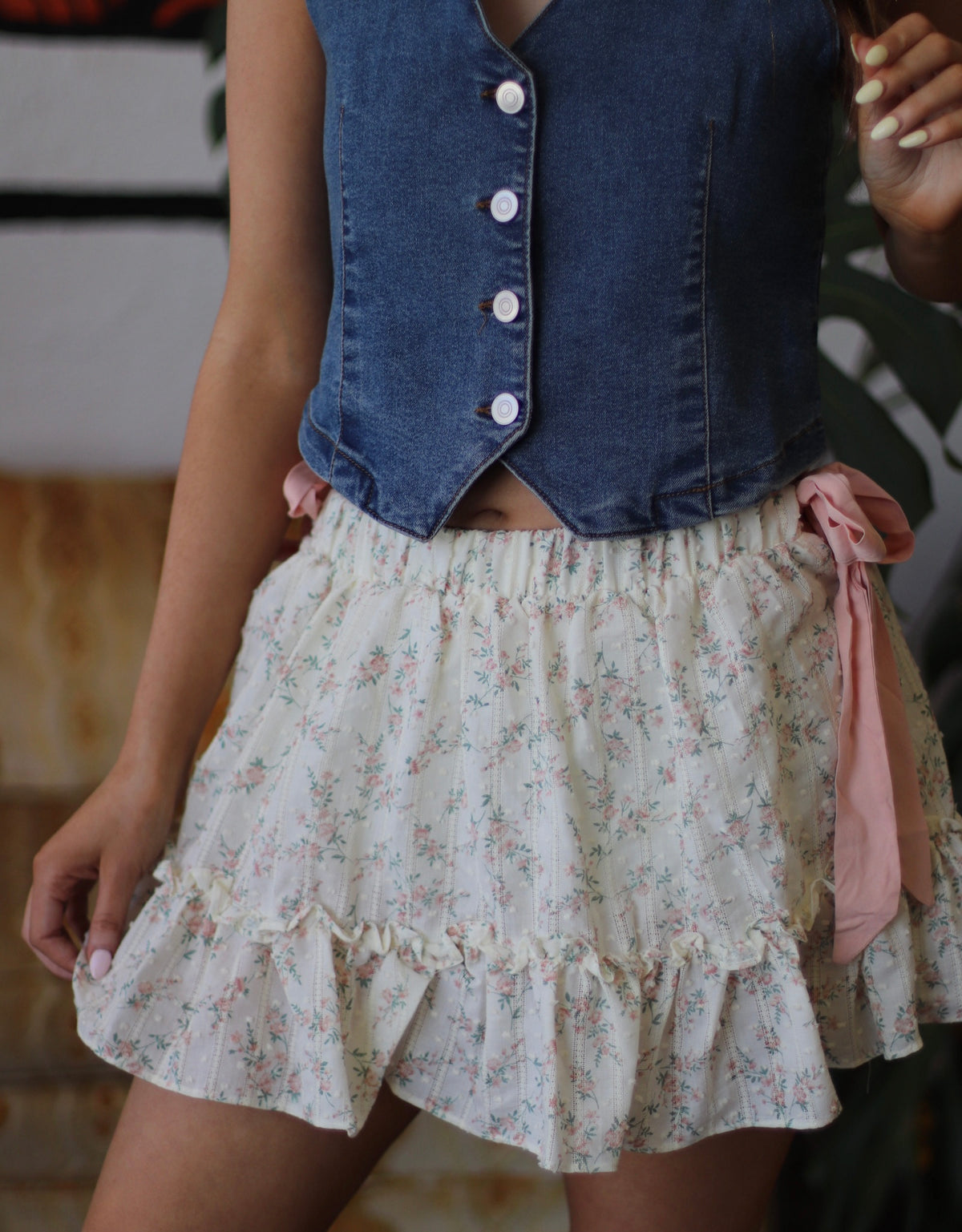 Floral Mini Skirt w/ Shorts in Blush