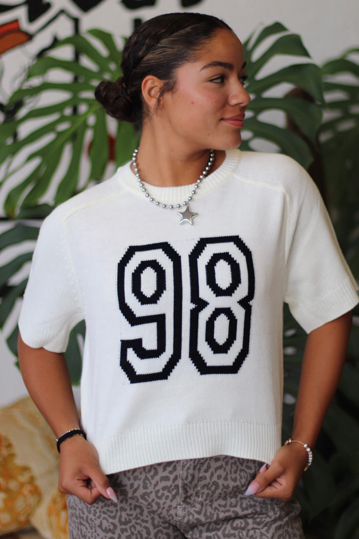Mellie Short Sleeve 98 Sweater Top + White