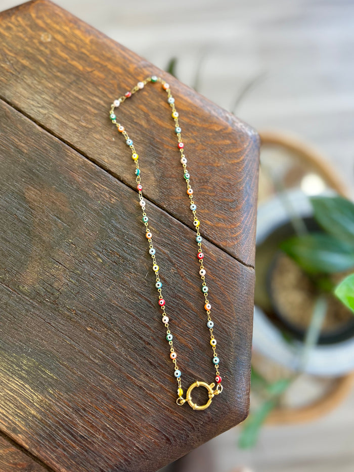 Colorful Enamel Eye 18K GP Necklace w/ Charm Holder