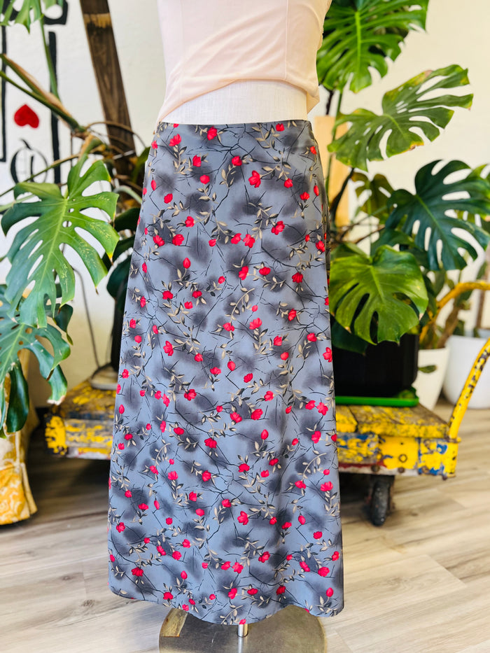 Vault Vintage | Grey Floral Skirt Medium