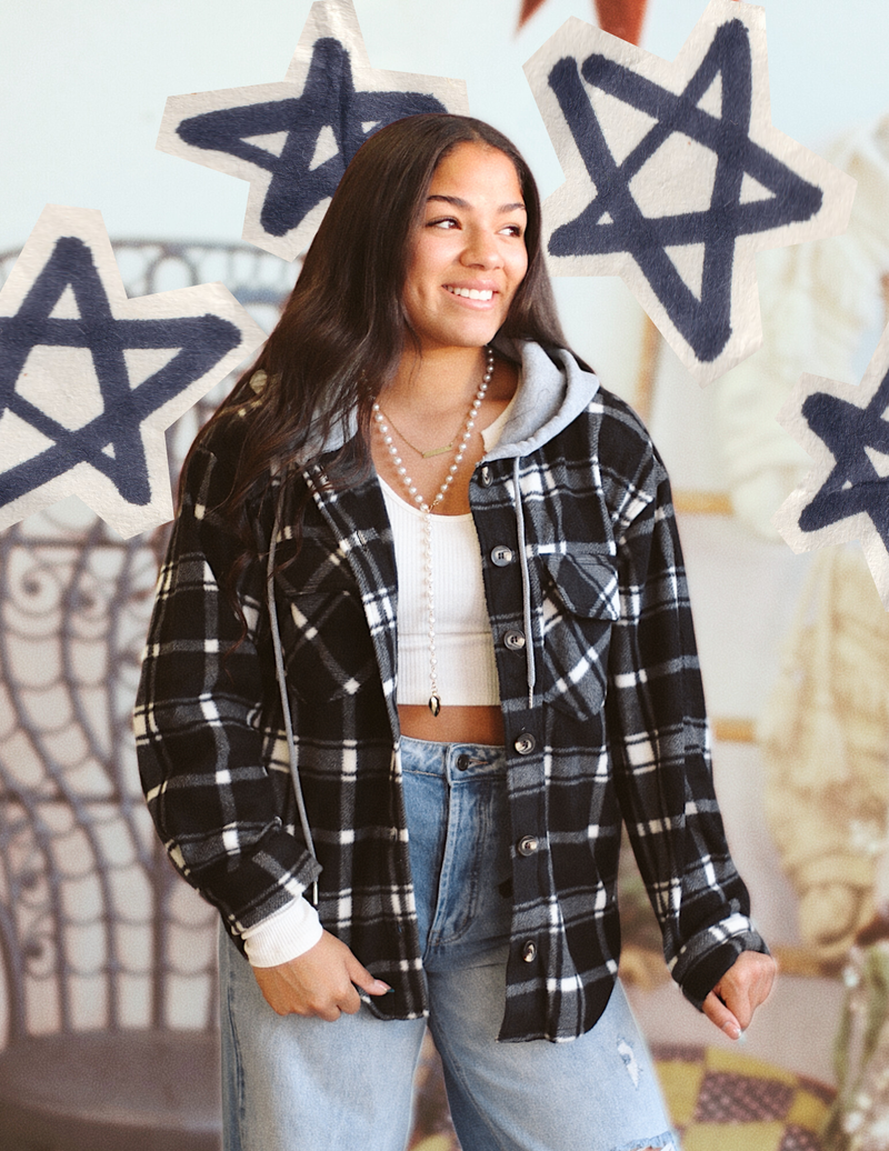 Plaid Hooded Shacket + Black | BF '25