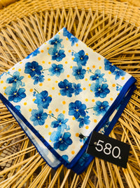 Blue Floral Silk Finish Bandana Scarf