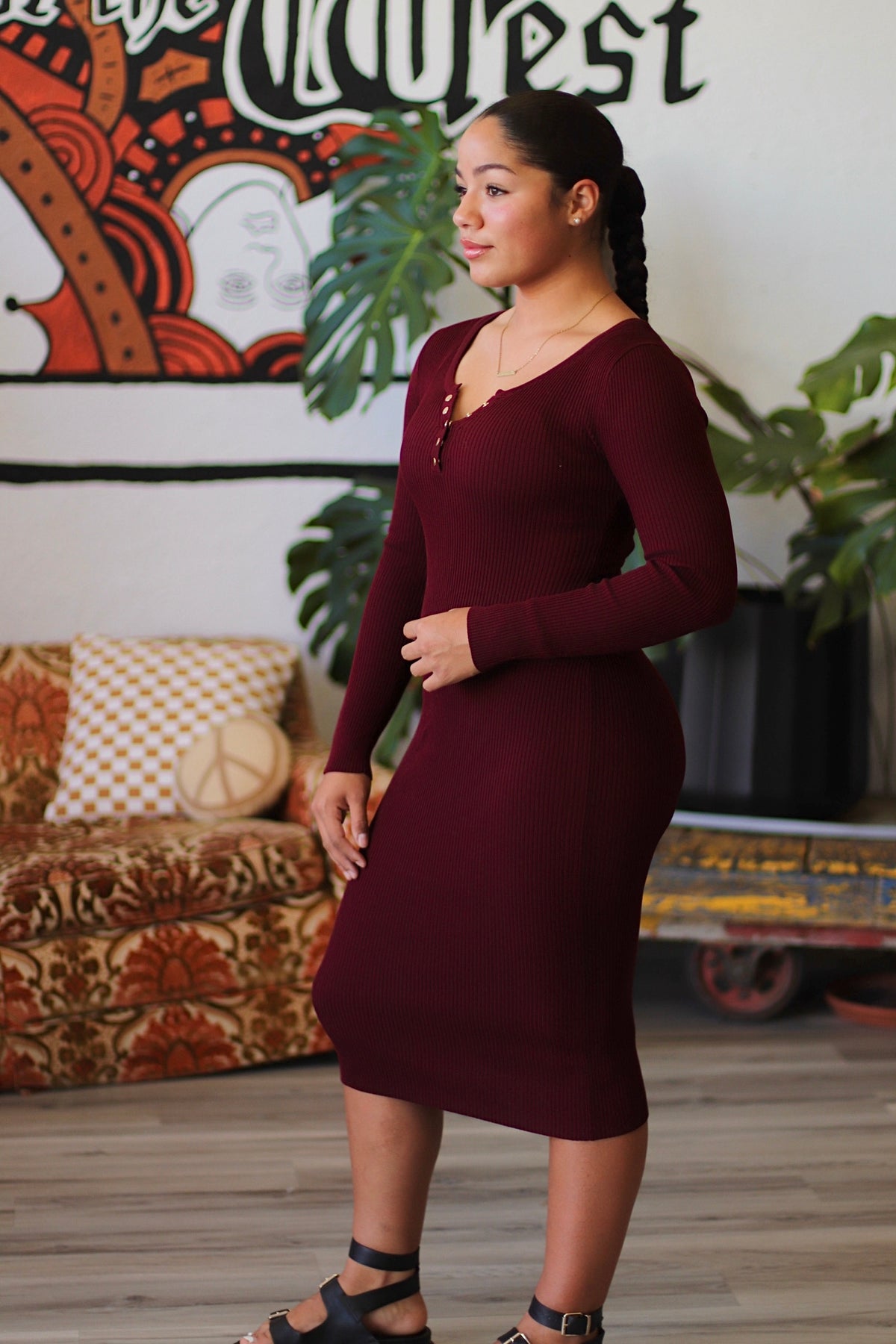 Layering Season Sweater Dress in Burgundy