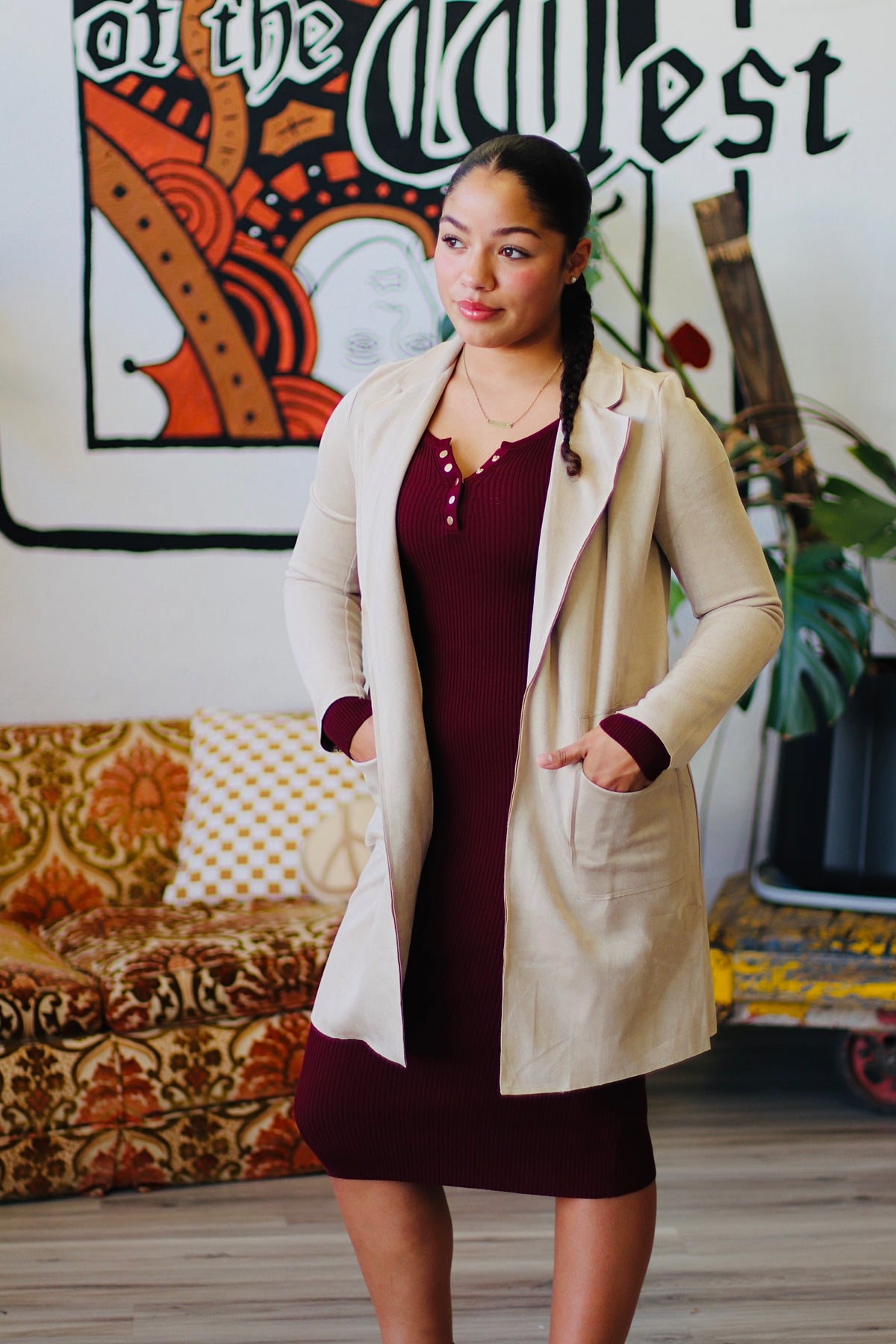 Layering Season Sweater Dress in Burgundy