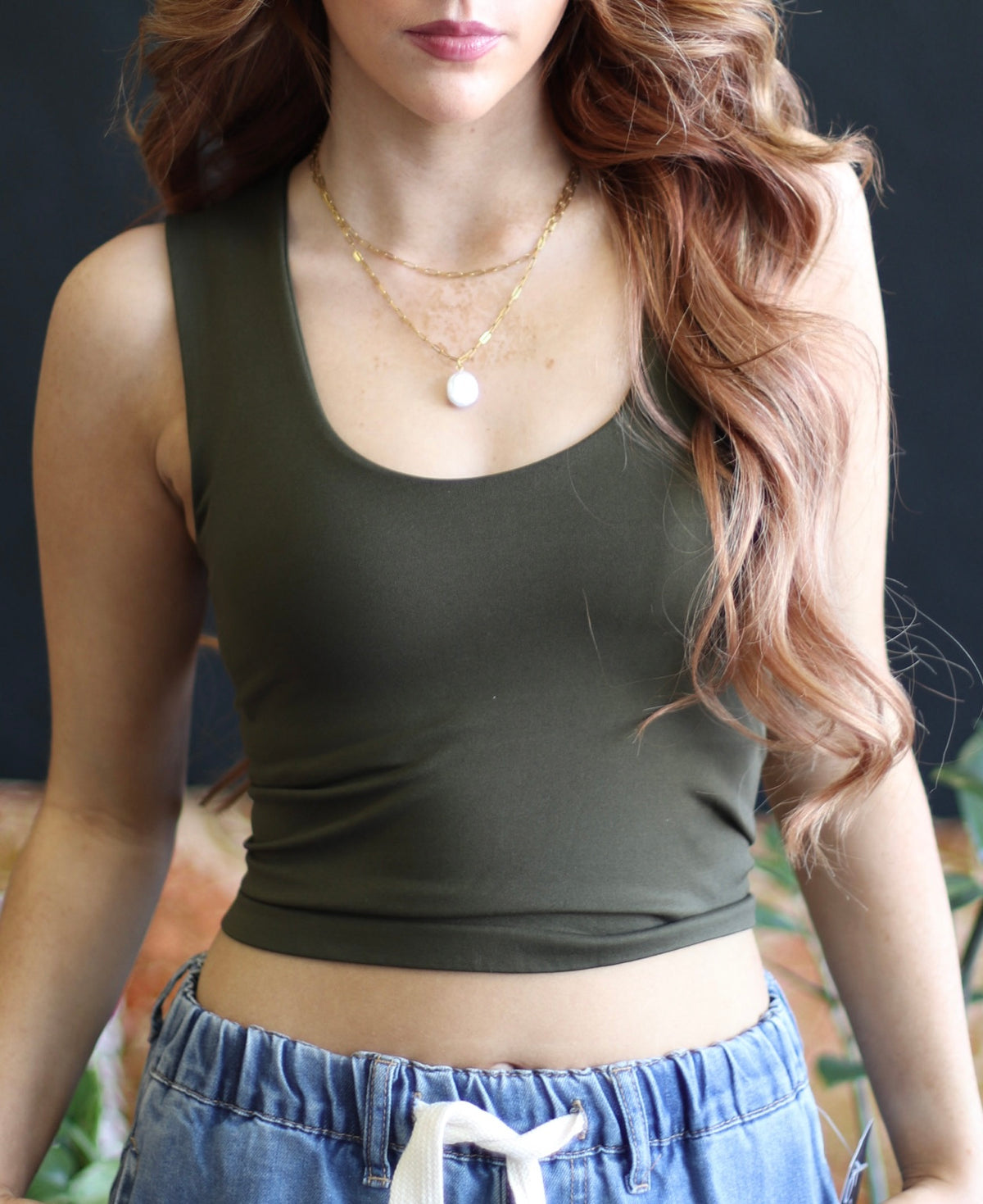 Seamless Crop Tank + Dark Olive