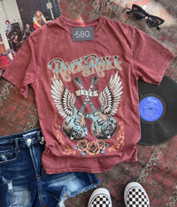 Rock & Roll Guitars Wine Mineral Wash Graphic Tee