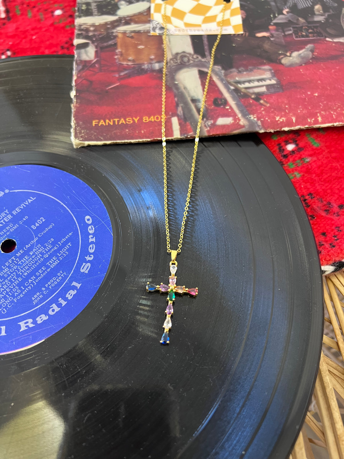 Rainbow Crystal Cross Pendant Necklace