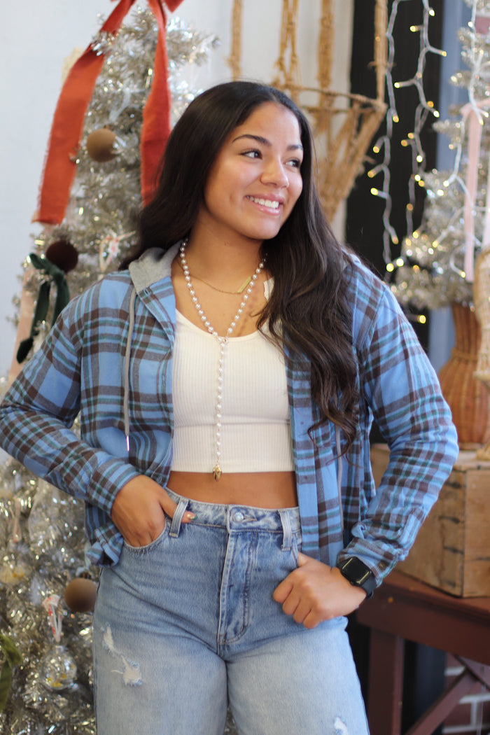 Cropped Plaid Hoodie + Blue | BF '25
