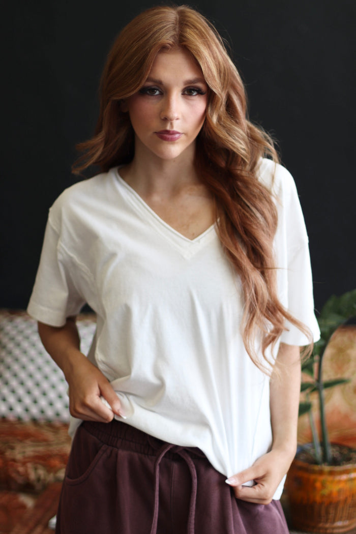 Oversized V-Neck White T-Shirt