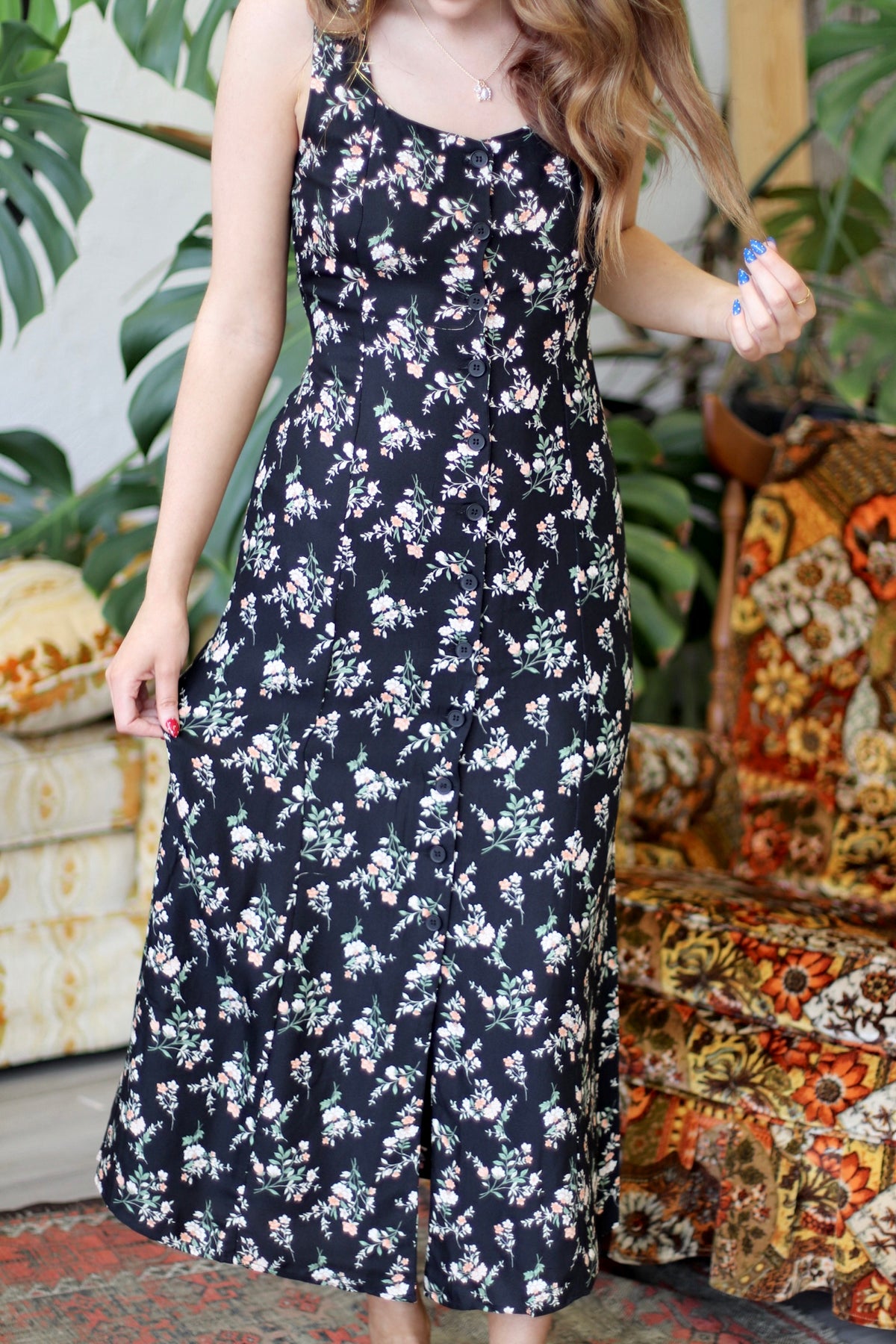 Gilly Black Floral Midi Dress