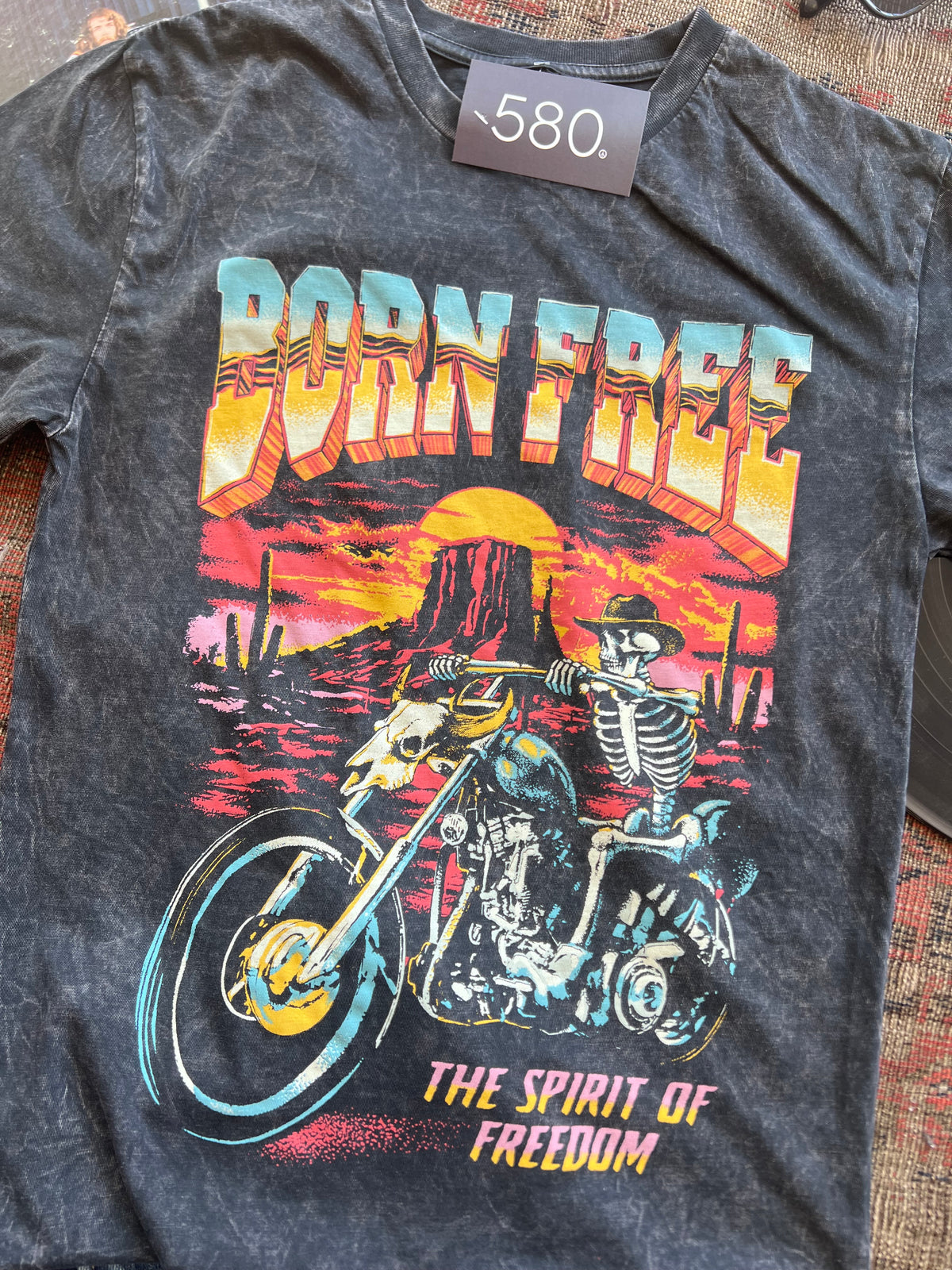 Born Free Black Mineral Wash Graphic Tee