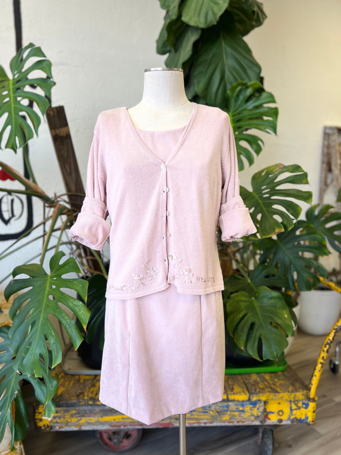 Vault Vintage | Pink Suede Dress w/Cardi size 12