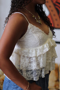 Nina Cream Lace Ruffle Top