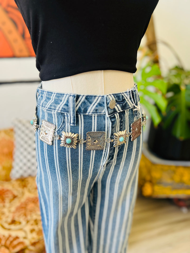 Striped High Rise Bell Bottoms