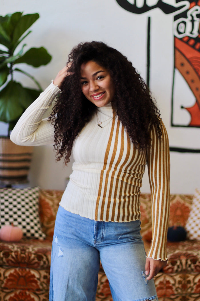Striped Knit Long Sleeve Top in Mustard