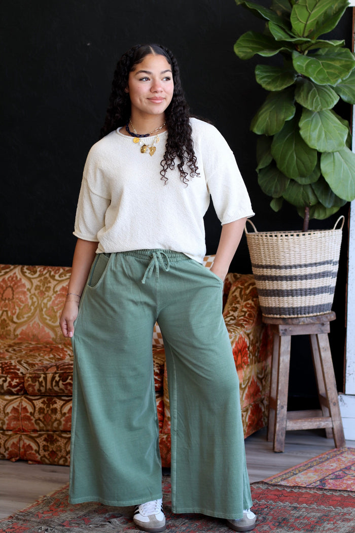 Mineral Wash Wide Leg Pants + LT Olive