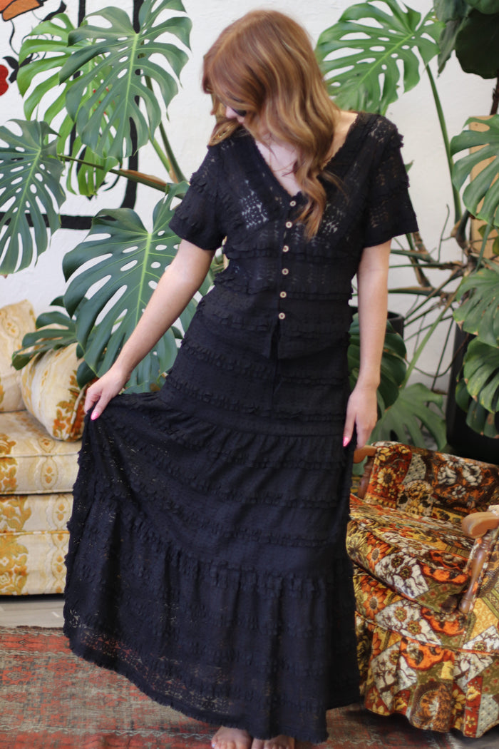 Black Prairie Grunge Midi Skirt