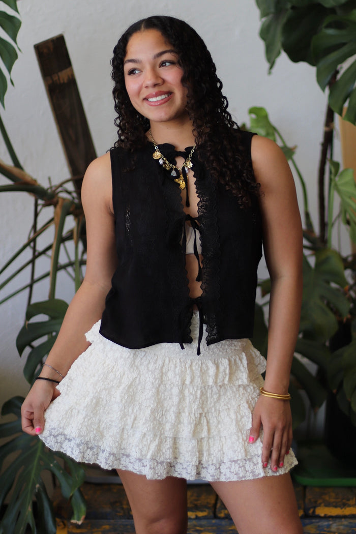 Hannah Lace Tie Top + Black